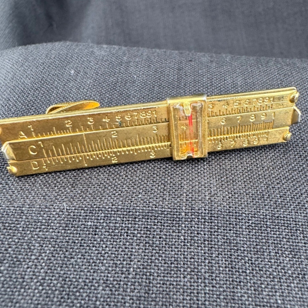 Vintage Slide Rule Tie Clip Vernon Gold Tone Working Engineer